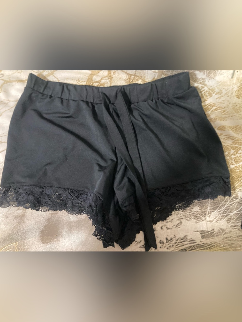 La Vie en Rose Black Lace Trim Lounge Sleep Shorts Women’s Small